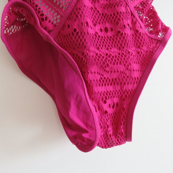 BECCA Purple Color Play Crochet Plunge One-Piece Swimsuit Magenta - Size XS - Picture 9 of 14